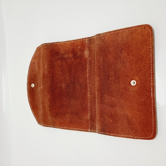 VINTAGE 70's Brasil Brown Suede Wallet CHECKBOOK HOLDER Snap Closure 7"×4"×1" - Picture 11 of 16